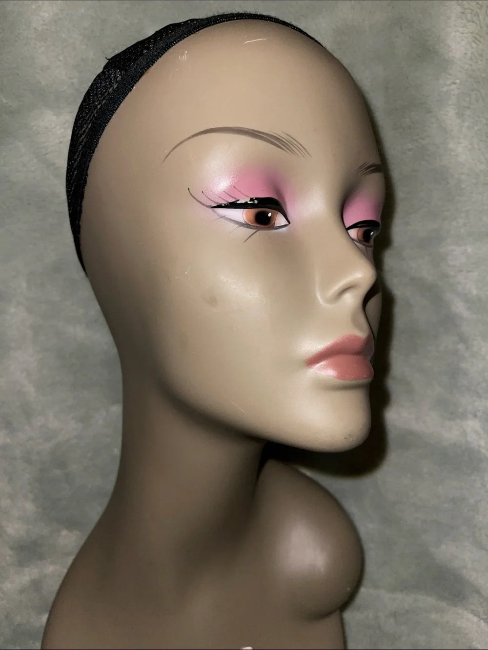 Women's Mannequin Head Display in Beige with Pink Makeup